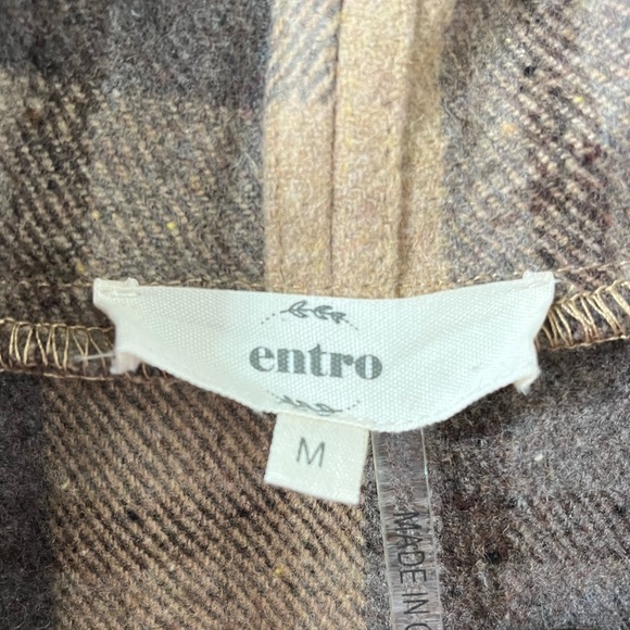 Entro Brown Plaid Fringe Sleeveless Drapey Open Front Wool Blend Vest Size M - Picture 8 of 9